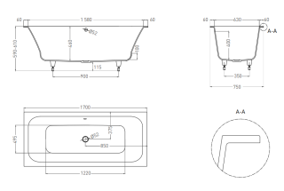 Ванна из искусственного камня Salini Orlanda Axis Kit S-Stone 103323MRF 170x75см RAL полностью